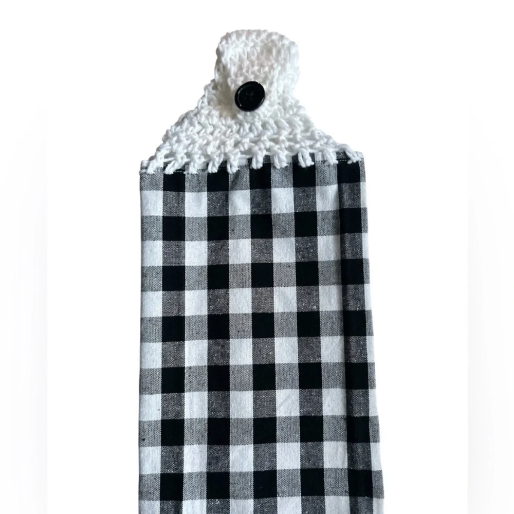 Hand Crafted Black Checkered Buffalo Plaid Hanging Kitchen Hand Towel